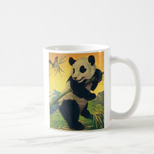 Gammaldags söt panda som äter bambu, vilda djur kaffemugg