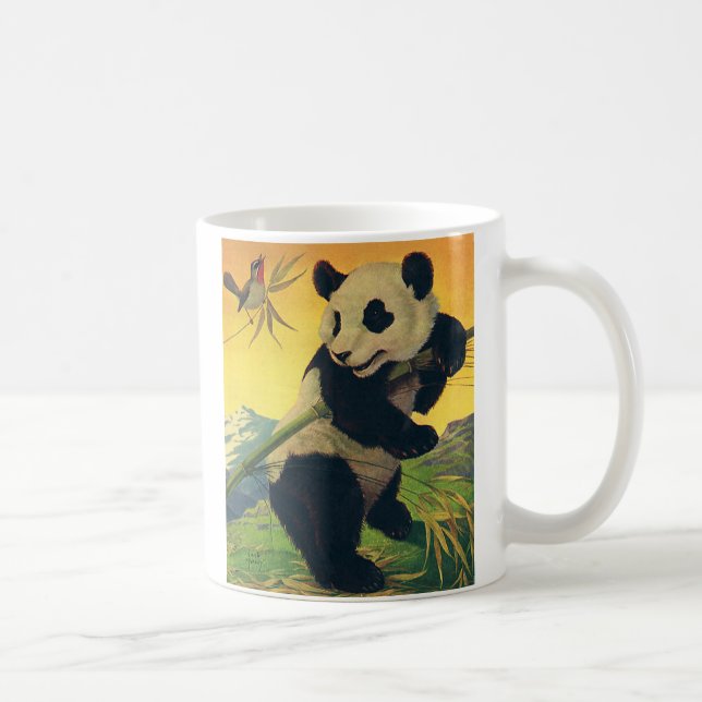 Gammaldags söt panda som äter bambu, vilda djur kaffemugg (Höger)