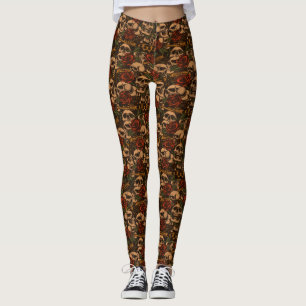 Gammaldags Tattoo Rosor Vapen Döskallar Leggings