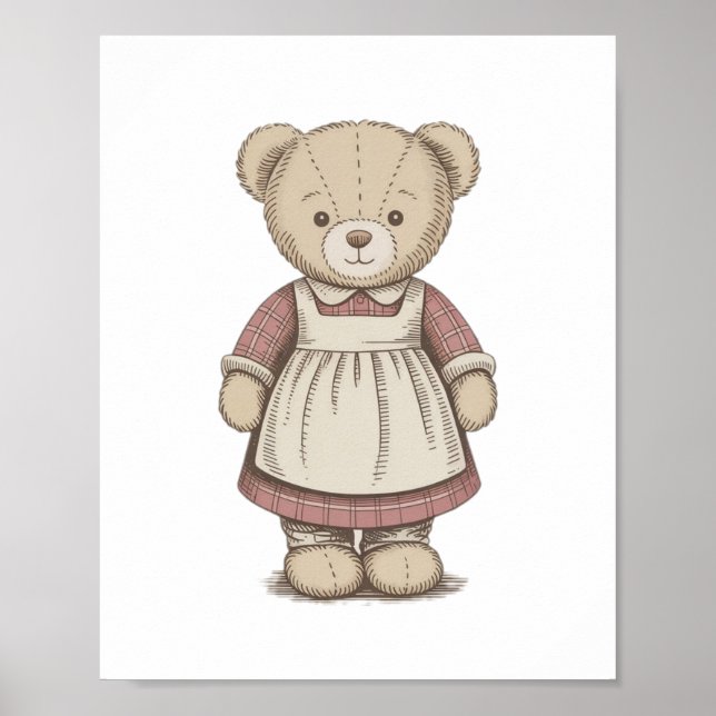 Gammaldags Teddybjörnsposter, Söt väggkonst för ba (Framsidan)
