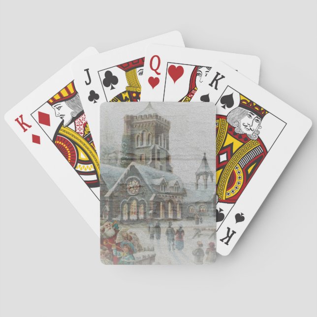 Gammaldags tomte med barn framför en kyrka  casinokort (Baksidan)