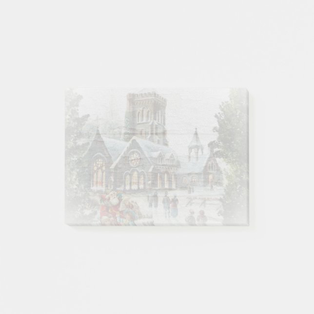 Gammaldags tomte med barn framför en kyrka  post-it block (Framsida)