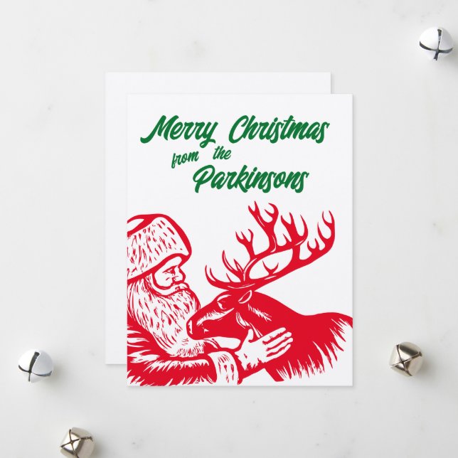 Gammaldags träsnitt Jul tomte och renar Julkort (Fram/Back In Situ)