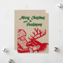 Gammaldags träsnitt Jul tomte och renar Julkort