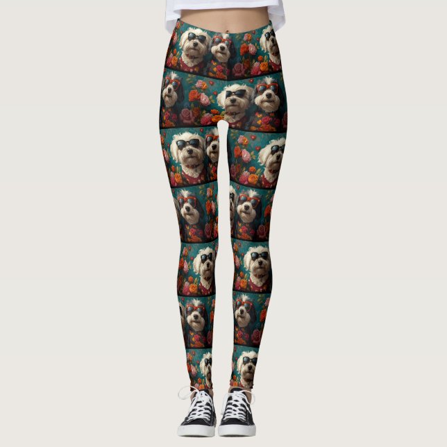 Gammaldags vallhund med rosor Alla hjärtans dag Leggings (Framsida)