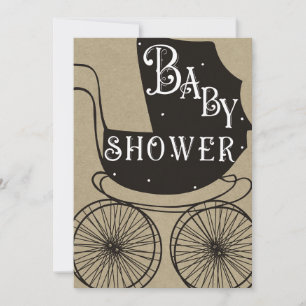Gammaldags Vintage Barnvagn Baby Shower Inbjudningar