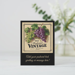 Gammaldags Vintage Vindruvor, Lila och Svart Vin Vykort