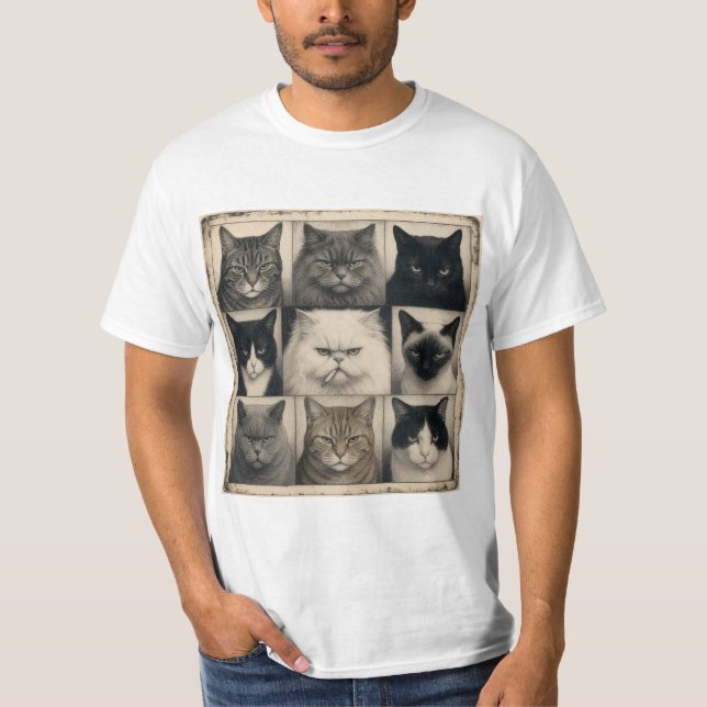 Gammaldags vit katt t-shirt (Framsida)