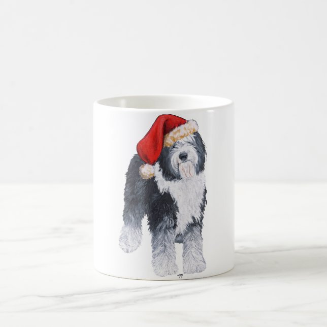 Gammalgammal engelsk fårehund jultomte mössa kaffemugg (Center)