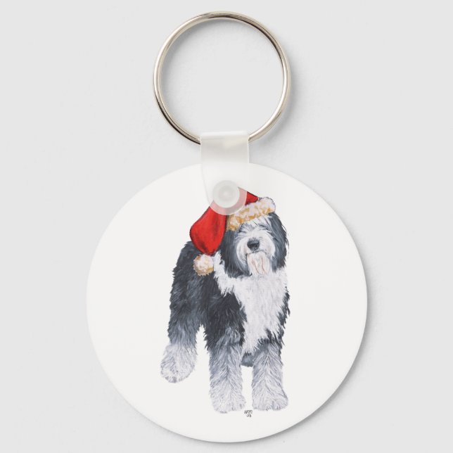 Gammalgammal engelsk fårehund jultomte mössa nyckelring (Framsida)