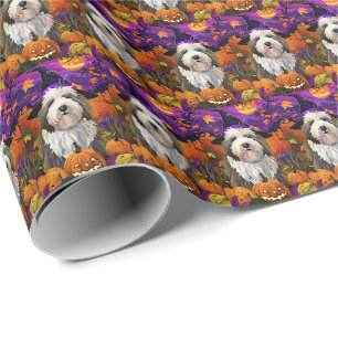Gammalgammal engelsk fårhund Halloween häxa pumpa Presentpapper