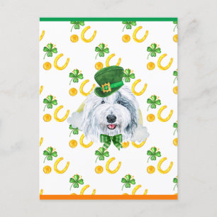 Gammalgammal engelsk fårhund Shamrock St. Patricks Helg Vykort