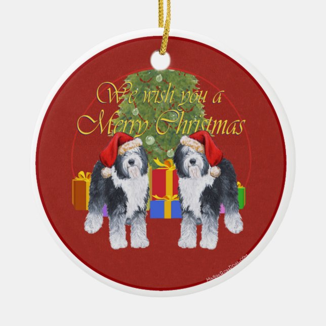 Gammalgammal engelsk herdehund jul julgransprydnad keramik (Framsidan)