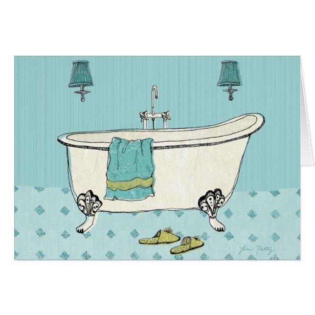 Gammalmodig blåttbadrum hälsningskort (Framsidan Horizontal)