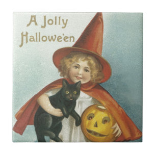 Gammalmodig Halloween Jolly lite häxa Kakelplatta