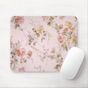Gammalmodig Rosa Blommigt Tapet Mouse Pad Musmatta
