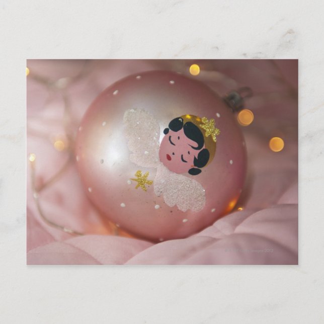 Gammalmodig rosa julbauble helg vykort (Framsida)