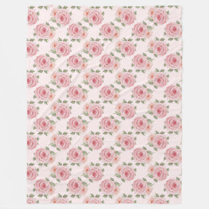 Gammalmodig rosa ros trädgård stuga blomster mönst fleecefilt
