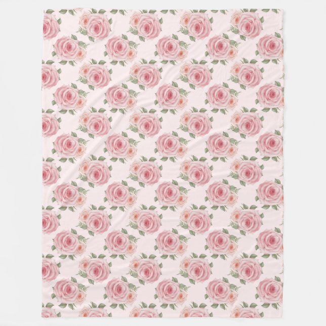 Gammalmodig rosa ros trädgård stuga blomster mönst fleecefilt (Framsidan)