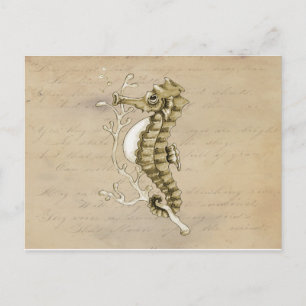 Gammalmodig Seahorse på vintagepappersbakgrund Vykort
