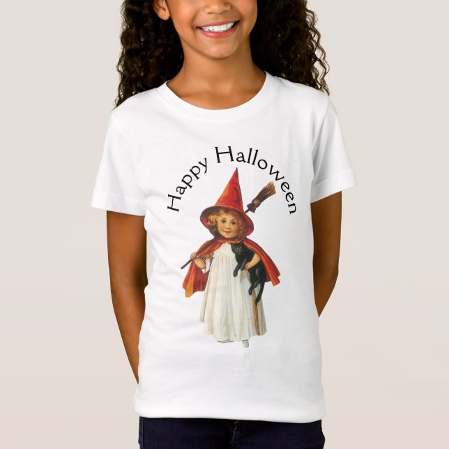 Gammalmodiga Halloween häxaflicka med den svart T-shirt (Framsida)