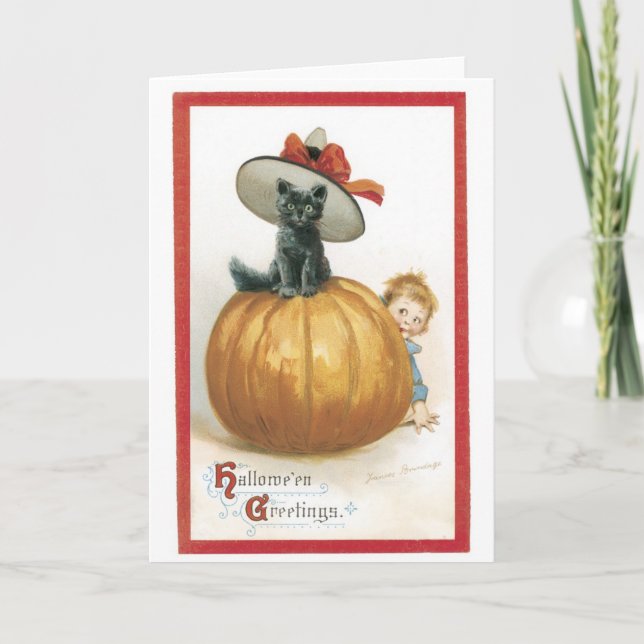 Gammalmodiga Halloween häxakatt Kort (Framsida)