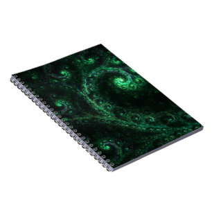 GammalOne-Grönt och Fractal-dator med svart Spiral Anteckningsbok