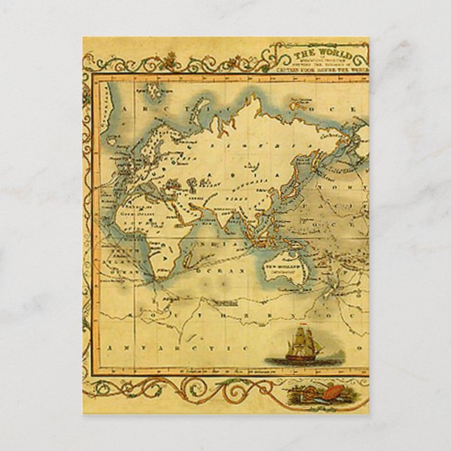 Gammalt antik World Map-vykort Vykort (Framsida)