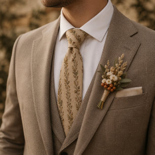 Gammalt Beige Linne Lärkblad Ekollon Randig Slips