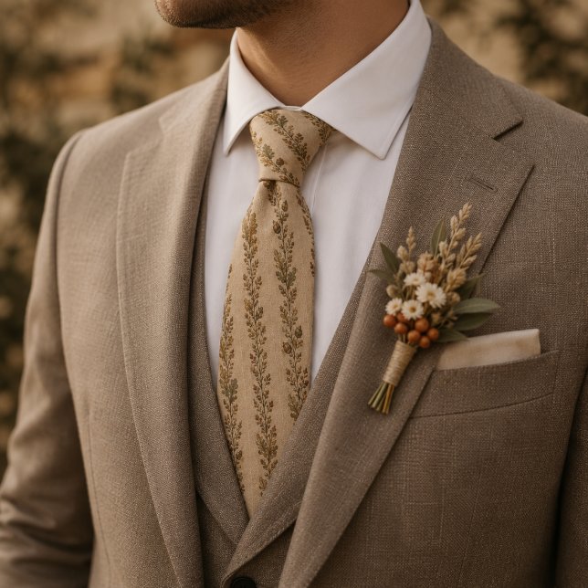 Gammalt Beige Linne Lärkblad Ekollon Randig Slips (Skapare uppladdad)