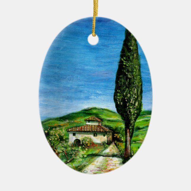 GAMMALT BONDEHUS I TUSCANIA JULGRANSPRYDNAD KERAMIK (Framsidan)