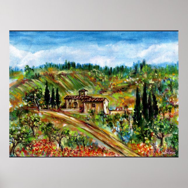 GAMMALT BONDEHUS I TUSCANIA LANDSKAP POSTER (Framsidan)
