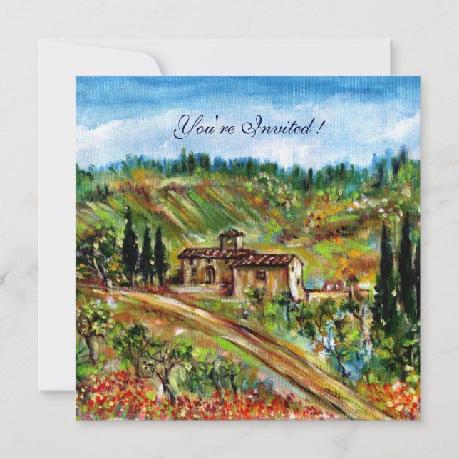 GAMMALT BONDEHUS TUSCAN LANDSKAP,gul grön vit Inbjudningar (Framsida)
