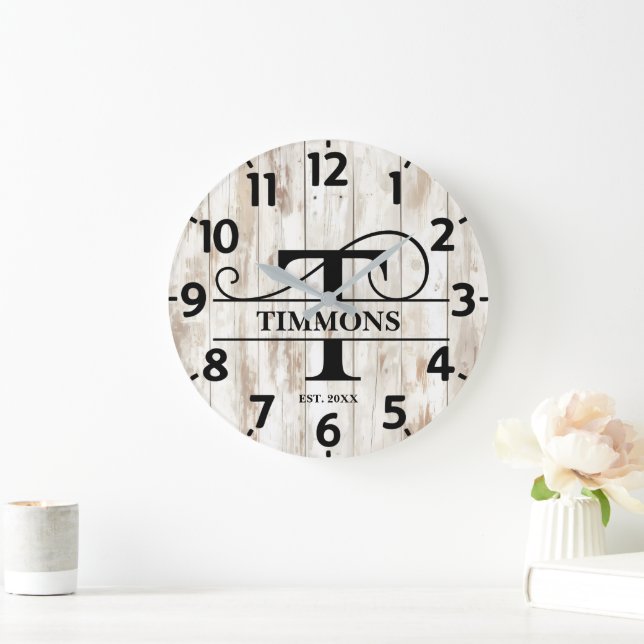 Gammalt bondgårdshus T monogram Stor Klocka (Hem)