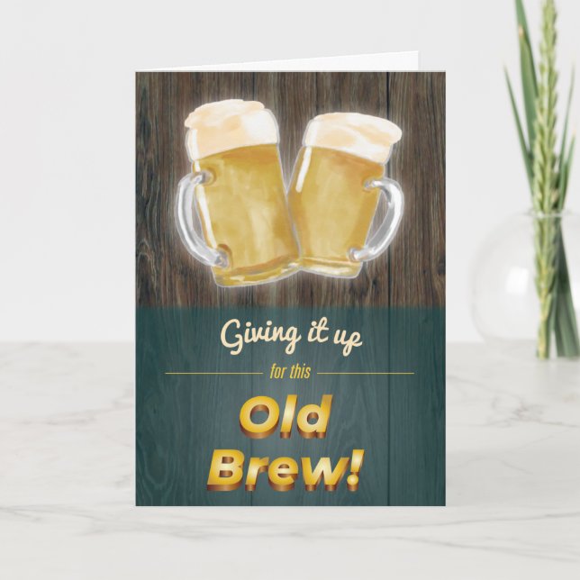 "Gammalt Brew" Punny Beer Wood Birthday Card Kort (Framsida)