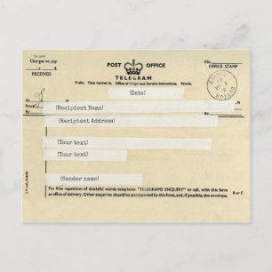 Gammalt brittiskt posttelegram (Anpassade) Vykort