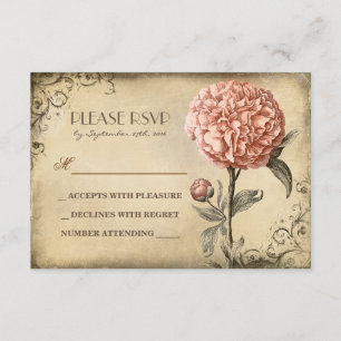 gammalt bröllop OSA-kort med rosa peony-blogg OSA Kort