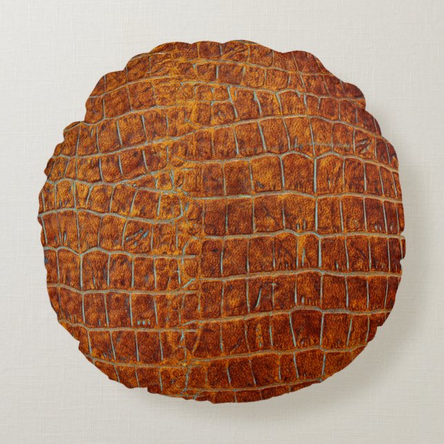 Gammalt brunt djurläder struktur rund kudde (Framsidan)