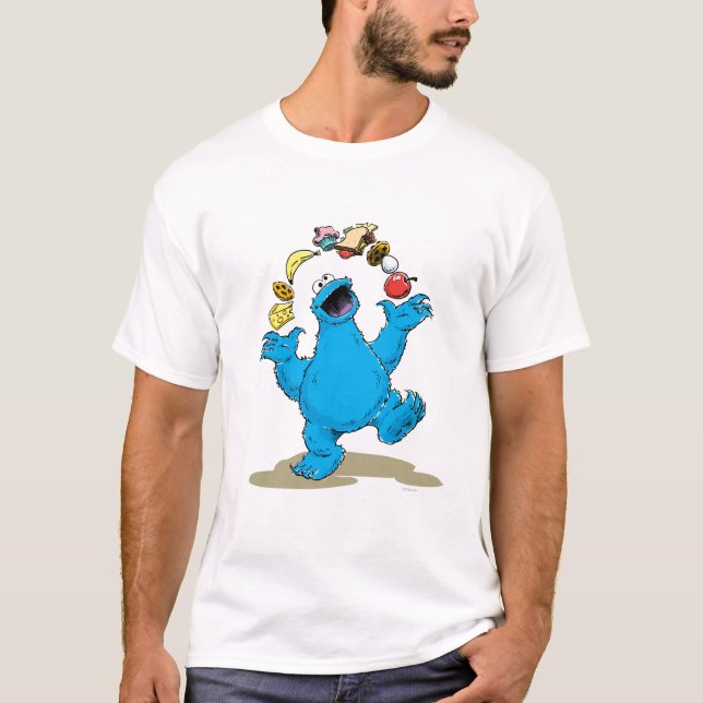 Gammalt Cookie Monster jonglerar T Shirt (Framsida)