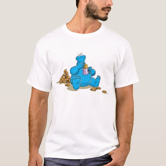 Gammalt Cookie Monster som äter kakor T Shirt (Framsida)