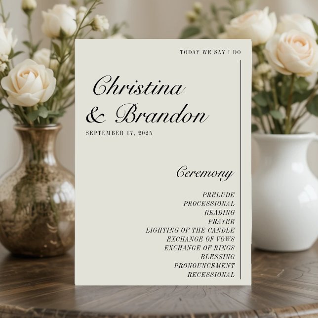 Gammalt ekonomiskt minimalistiskt Ecru White-Bröll Program (Old Money Minimalist Ecru White Wedding Program
)