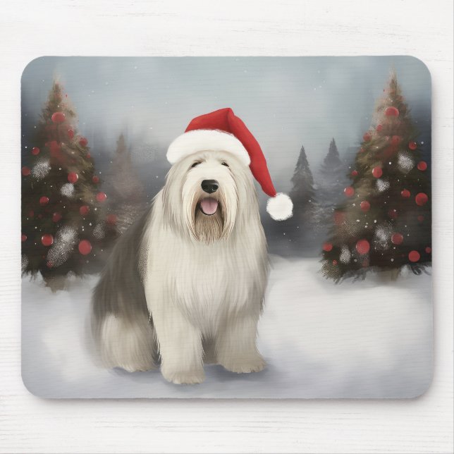 Gammalt engelskt fårhund i jul snö musmatta (Framsidan)