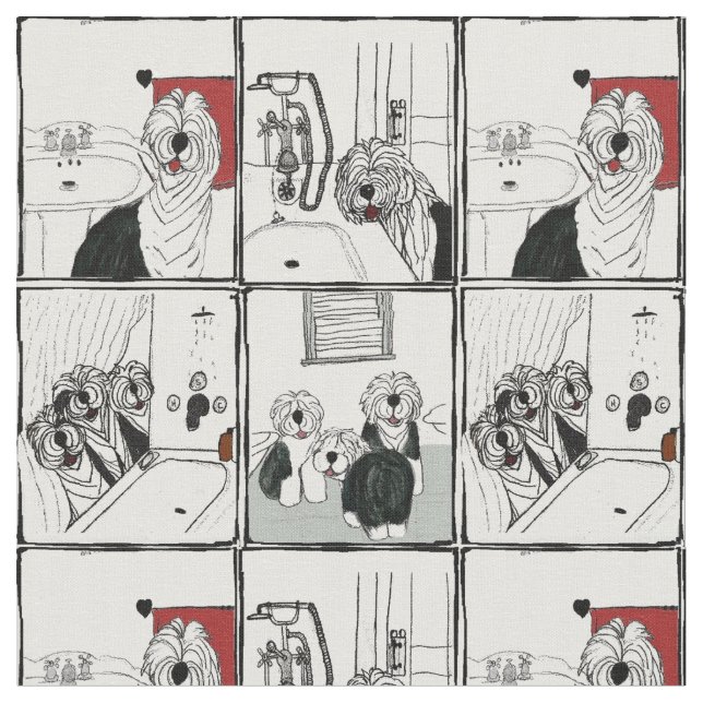 Gammalt engelskt Sheepdogsbadrumtyg Tyg (Närbild)