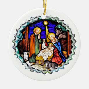 GAMMALT ENGLAND NATIVITYFÖNSTER JULGRANSPRYDNAD KERAMIK