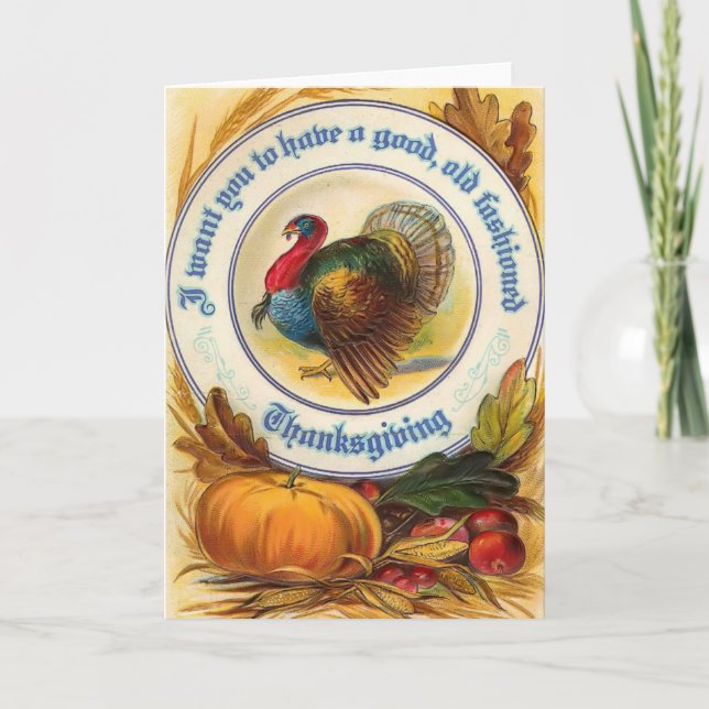 Gammalt Fashiated Thanksgiving Card Helgkort (Framsida)