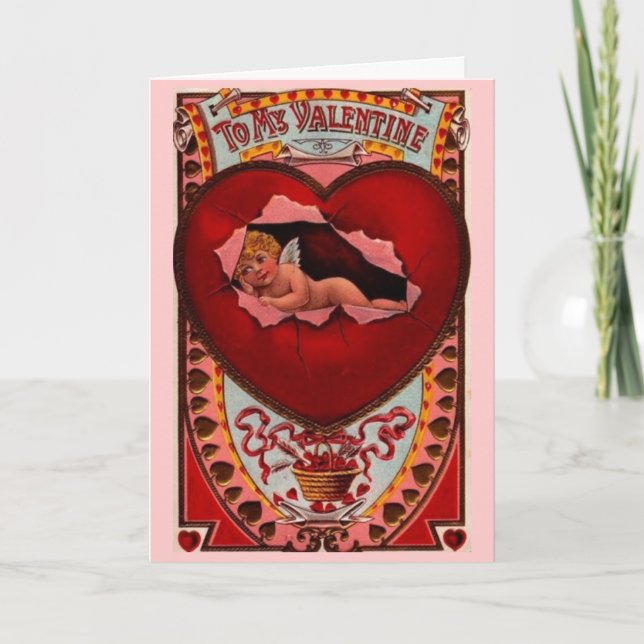 Gammalt Fashioned Cupid Valentine Card Helgkort (Framsida)