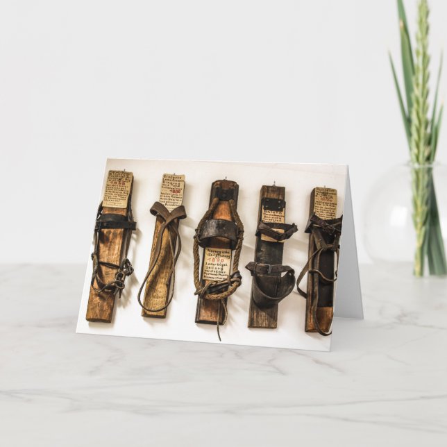 Gammalt Fashired Ski Time Greeting Card Kort (Framsida)