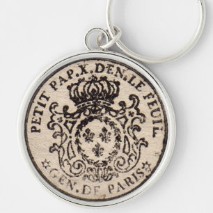 Gammalt franskt dokument Keychain Rund Silverfärgad Nyckelring