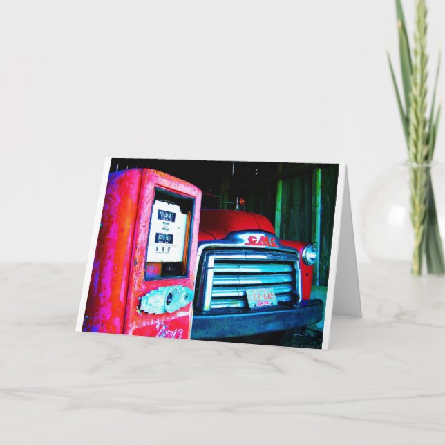 Gammalt gasa pumpar & GMC-lantbruklastbilen Kort (Framsida)