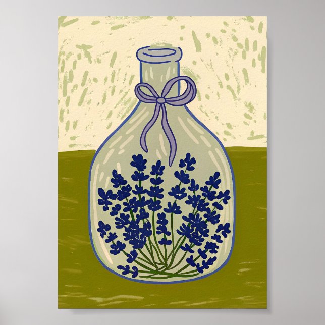 Gammalt Glasflaska med Torkad Lavendel Poster (Framsidan)